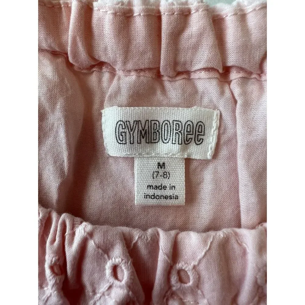 Gymboree Casual Dressy Eyelet Pink Dress Fully Lined Ruffle Dress Girls M 7/8